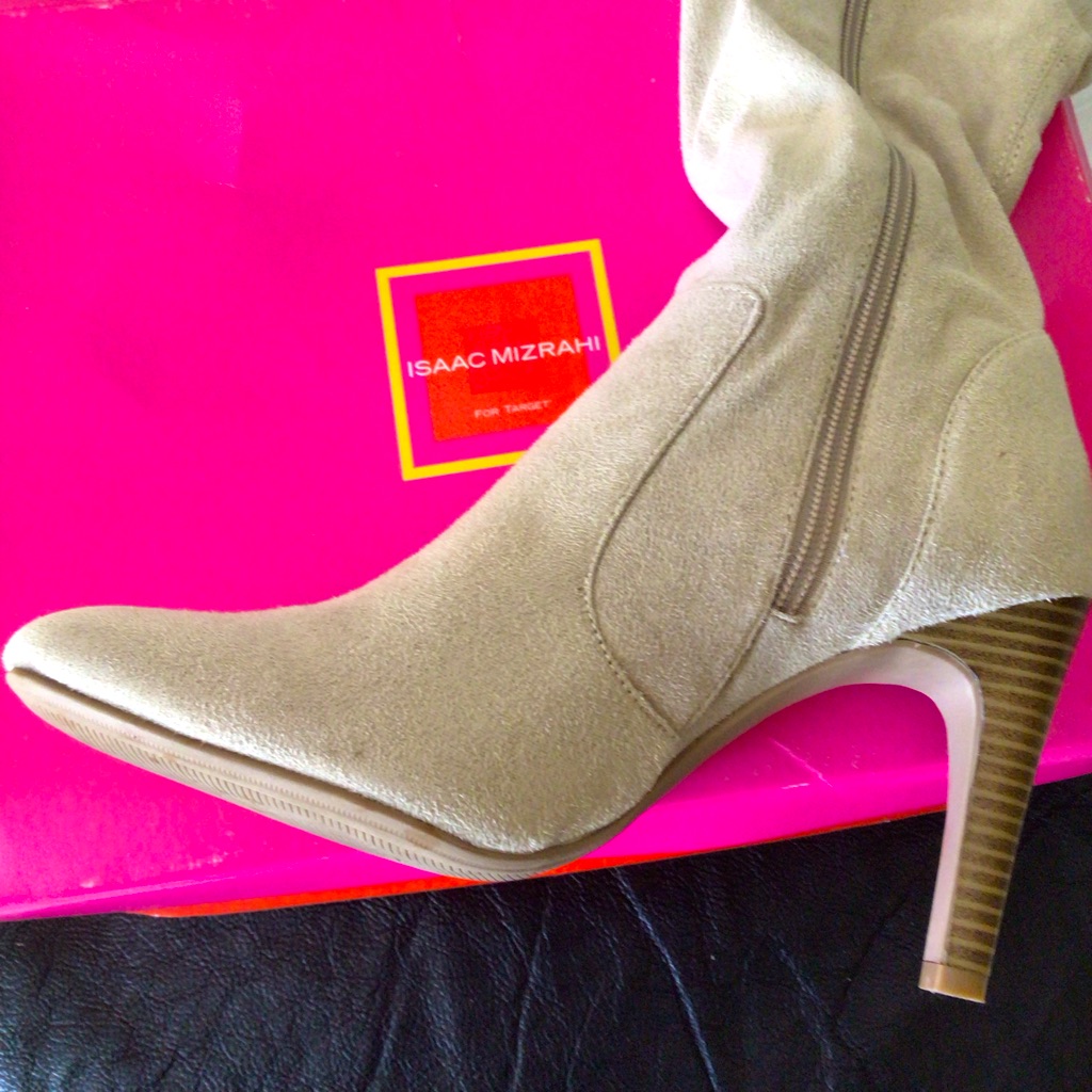Isaac Misrahi* (8.5) Women’s Knee High Heel Booties, Soft Fabric, Zip Closure.